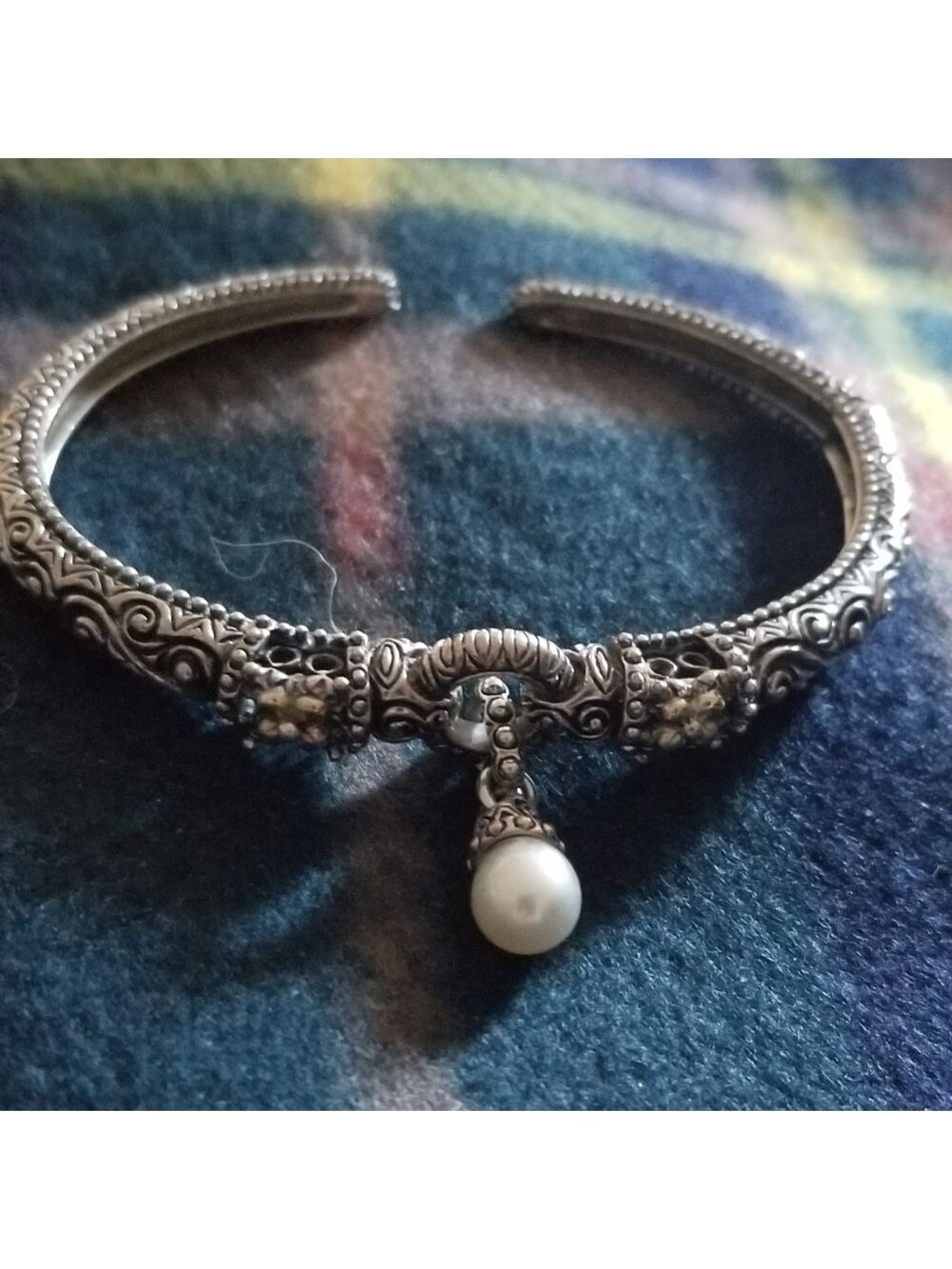 Barbara Bixby Sterling Silver 18K Real Honora Pearl Hinged Cuff Bracelet 31.7g